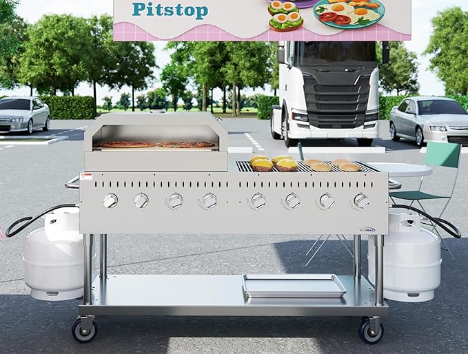60 in. 8-Burner Commercial Outdoor Propane Gas Grill with 30 in. Pizza Oven in Stainless-Steel, ETL Listed (CGKIT6-P30)