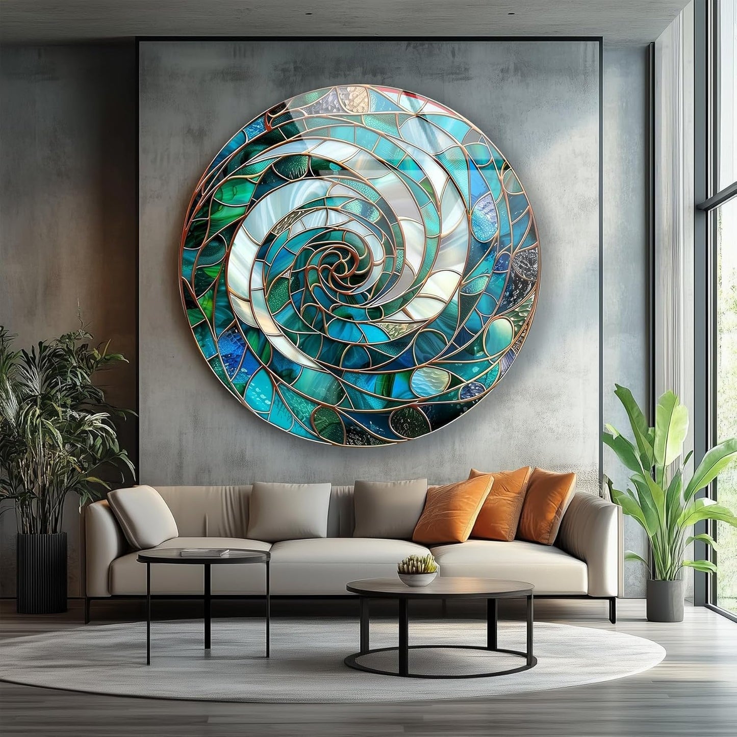 My Photostation.com 10''(25cm) Diameter Aqua Spiral Harmony Round Glass Wall Art Tempered Glass Printing Wall Decor Large Wall Art Wall Hangings