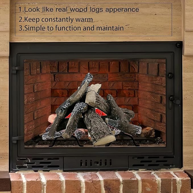 Gas Fireplace Logs 10pcs Fake Fireplace Logs Faux Electric Fireplace Logs for Gas Fireplace Insert, Large Ceramic Wood Fake Fire Logs for Outdoor Fire Pit Firebowl Indoor Fireplace Decoration