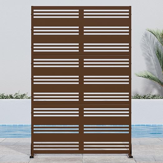 Casaphoria 72" H x 47" W Metal Outdoor Privacy Screen, Freestanding Decorative Divider for Patio, Deck, Balcony, and Garden with Stable Base, Brown-Harold