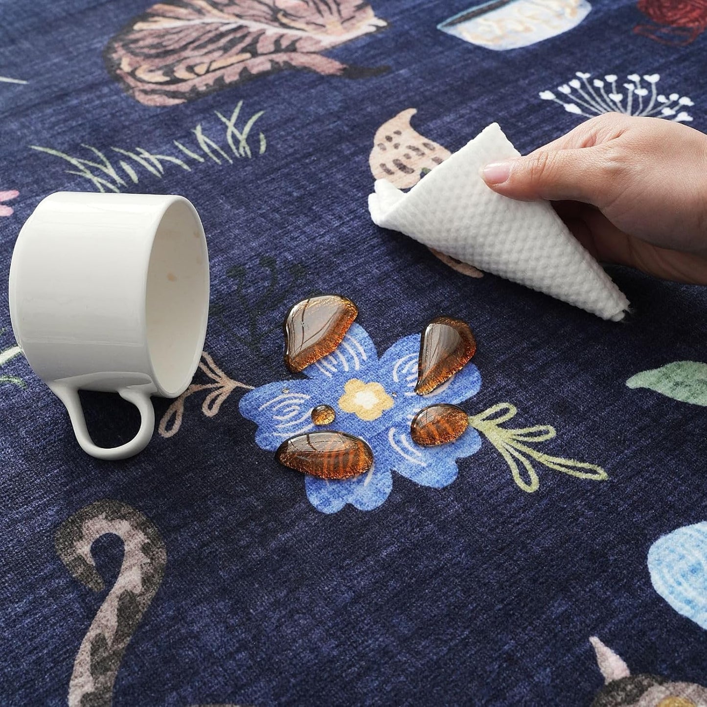 Rugcomf Runner Rug for Kitchen Non Slip 2'6''x8' Washable Rugs with Rubber Backing Soft Floral Animal Cat Carpet Runner for Kitchen Laundry Bedroom Bathroom, Cobalt Blue