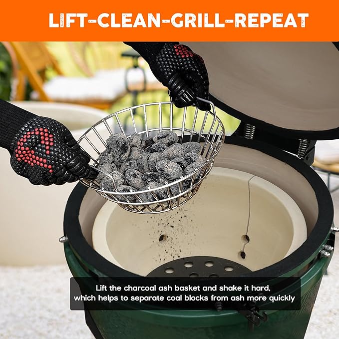 onlyfire Charcoal Ash Basket Fits Medium Big Green Egg, Stainless Steel Charcoal Holder with Handles, Grilling Accessories for Better Airflow