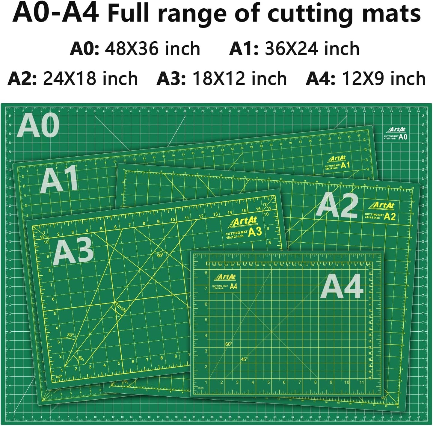 ArtAt Self Healing Cutting Mat: 12″x 18″ Green Double Sided Non-Slip 5 Layers PVC Durable Craft Sewing A3 Mat for Rotary Cutter, Use for Quilting and Scrapbooking and Craft & Art Projects…