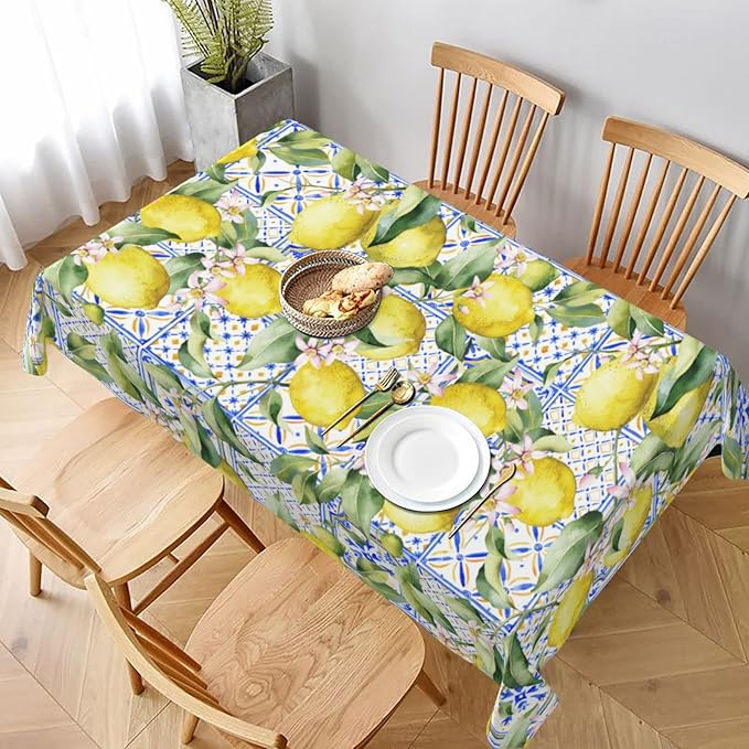 Worltoldb Lemon Tablecloths Polyester Table Cloth for Kitchen Dinning Table Washable Table Cover for Parties Wedding Picnic