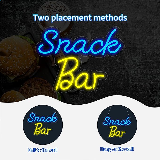 Snack Bar Neon Sign for Wall Decor, USB Powered Snack Bar Led Sign, Reusable Snack Light Up Sign for Boys and Girls, Light Up Sign for Bedroom and Livingroom
