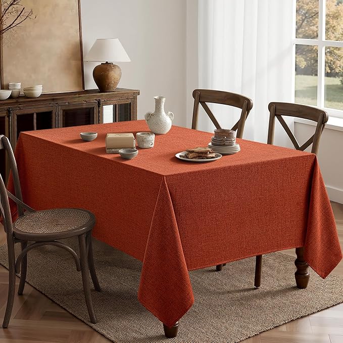 MIULEE Burnt Orange Linen Polyester Tablecloth Fall Thanksgiving 60x104 Inch Rectangle Table Cloth Waterproof,Stain Resistant & Wrinkle Resistant for Dining Party Wedding