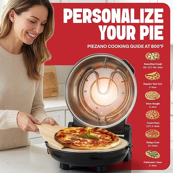 PIEZANO XL 14 Inch Extra Large Crispy Crust Pizza Oven – Family Sized Electric Pizza Oven Indoor Countertop Maker with Stone Heats up to 800˚F for Stone Baked Pizzeria Style at Home