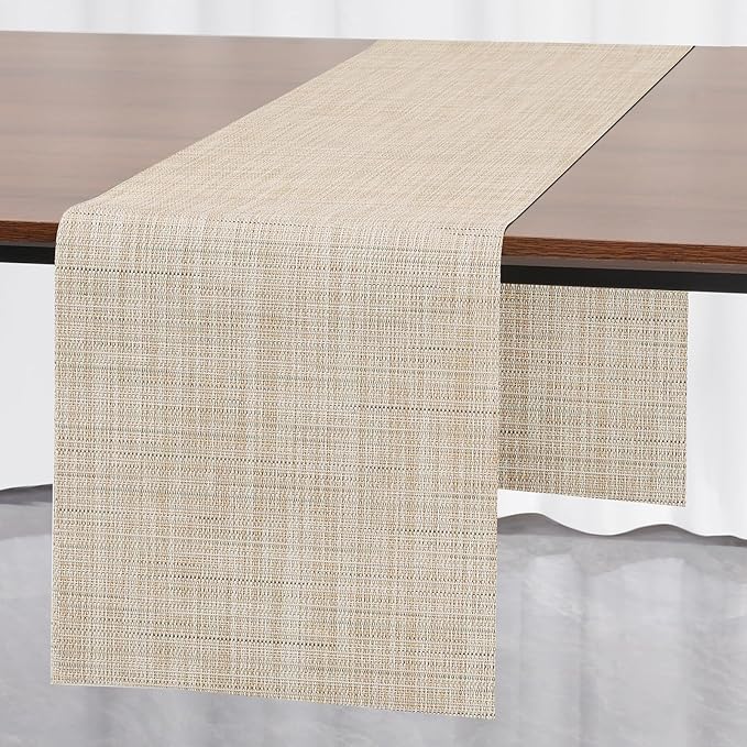 Myir JUN Table Runner, Vinyl Table Runner Indoor 72 Inch Long Arbitrarily Cropped Runner for Table Heatproof for Home Party (Beige, 15 x 72 inch)