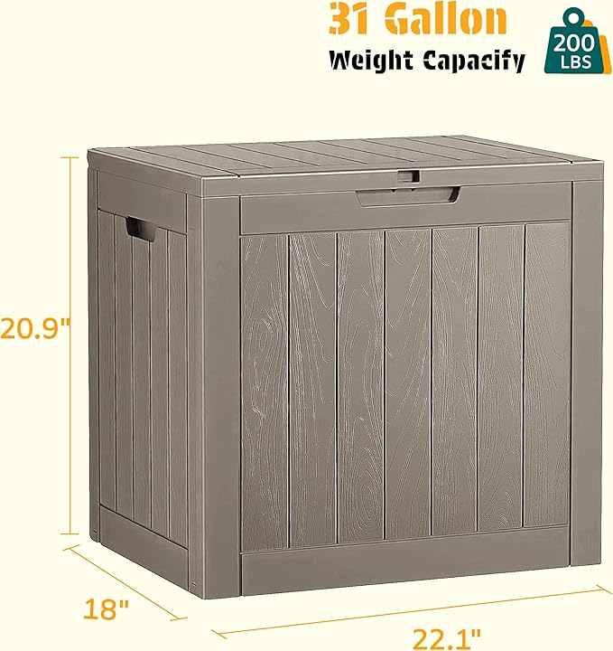 NUNU LAB 31 Gallon Outdoor Storage Box Waterproof, Outside Package Delivery Deck Boxes with Lockable Lid, Backyard Storage Bin For Garden Tools, Patio Cushions Accessories, Gray