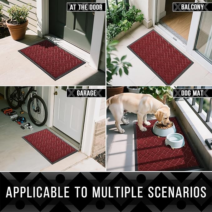 Yimobra Large Door Mat 36x24, All-Season Waterproof Doormat Outdoor Entrance, Heavy Duty Non-Slip Outside Door Mat for Garage Patio Proch Entryway Indoor, Easy Clean, Red