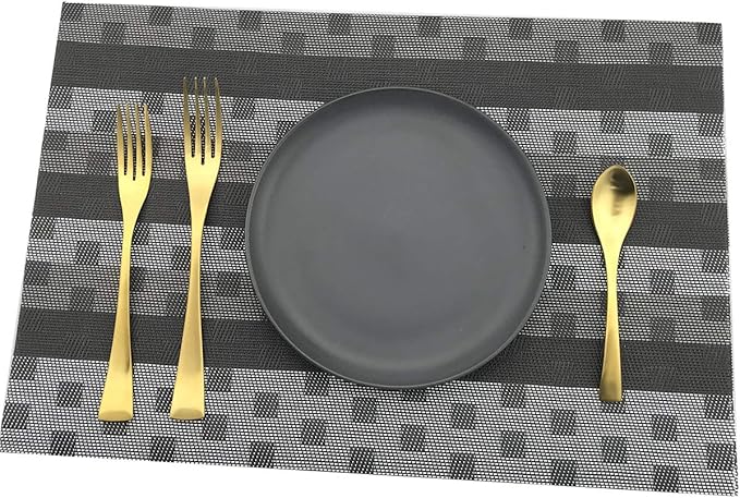 Gugrida Black Placemats 6pcs Placemats Stain PVC Table Mats Woven Vinyl Placemats