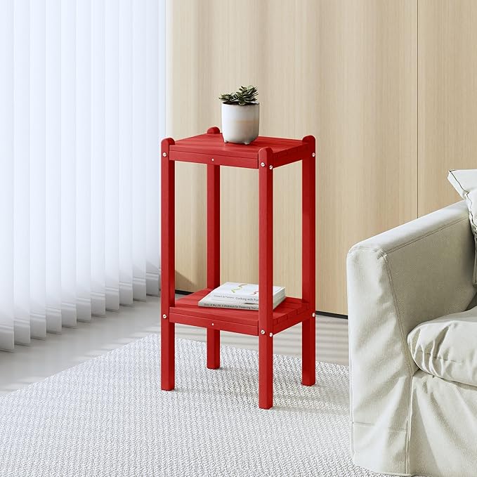Costaelm Paradise 36"" Outdoor Adirondack HDPE 2-Tier Patio Side Table, Red, COS02990