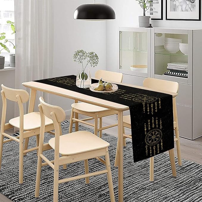 Viking Table Runner, Nordic Symbol Mysterious Aesthetic Table Runner for Kitchen Daily Dining Home Outdoor 13x60in