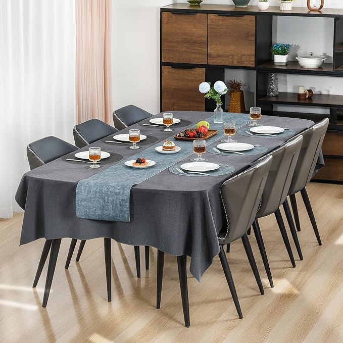 Myir JUN Round Placemats Dual Sided, Faux Leather Place Mats Set of 4 Indoor Placemats for Dining Table Outdoor Placemats Non-Slip Washable Table Mats (Set of 8, Gray Light Blue)