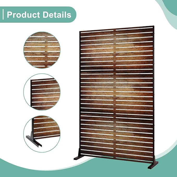 Metal Privacy Screen for Outdoor & Indoor Use, Free Standing Privacy Screen for Patio Garden Pool, 72" H x 47" W Decoative Privacy Panels, Weather Resistant, Easy Assembly (Wood Grain)