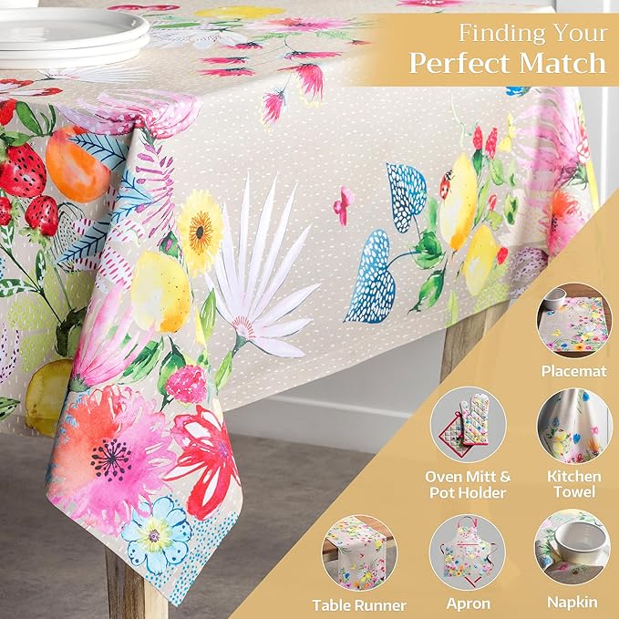 Maison d' Hermine Table Cloth Rectangle Table 100% Cotton 70 x 120 Inches Tablecloth Reusable Decorative for Dining Room, Farmhouse, Home, Party, Festive & Wedding Spring Summer - Jardin D'Ete - Fog
