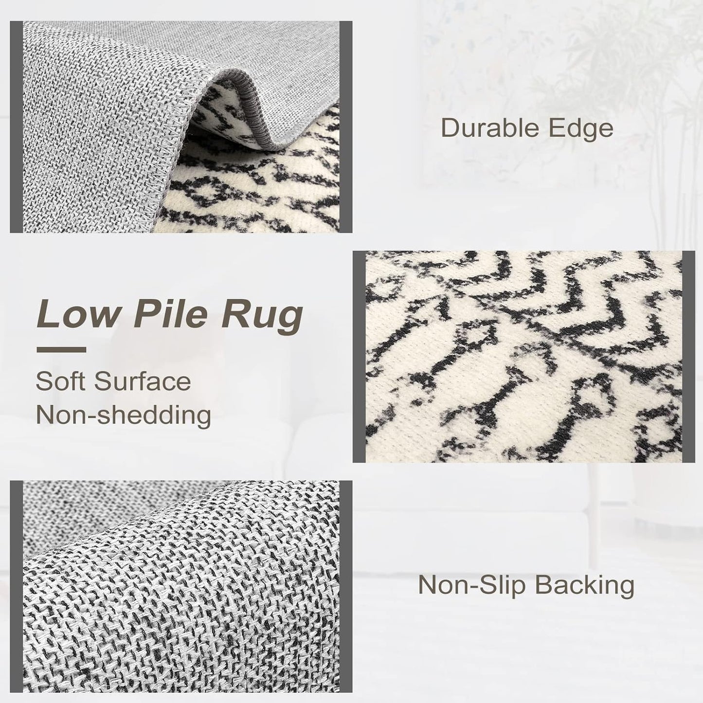 Moroccan Rug Runners for Hallways, 2x5 Ultra Soft Non-Slip Washable Rugs for Bedroom, Low Pile Distressed Black Rug Carpet Runner for Entryway Kitchen Bedroom Laundry Room