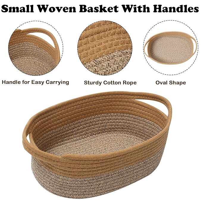 Gift Basket with Gift Bag and Ribbons,Small Rope Woven Shelf Storage,Baskets for Gifts Empty,Birthday,Baby Shower,Decorative Organizer Box with Handles(Jute&Mixed Brown)