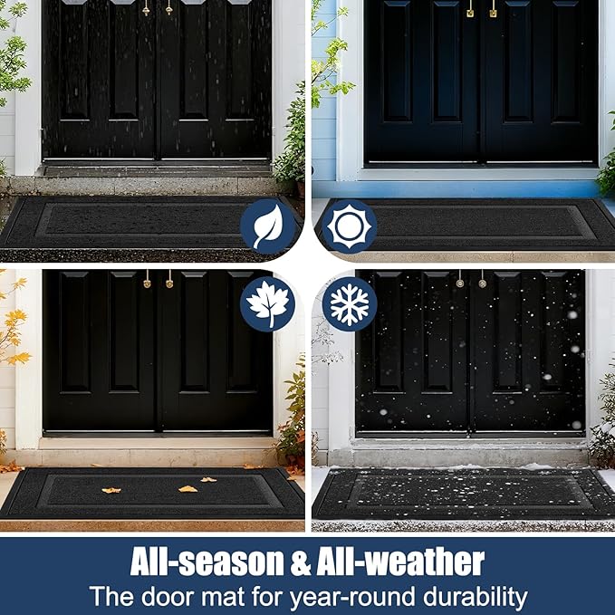Large Front Door Mat Outside Entrance Indoor Doormat, 47" x 30" Outdoor Mats For Patio Waterproof, Outdoor Door Mats For Outside Entry, Indoor Rugs for Entryway, Sturdy Natural Rubber Entry Mat, Black