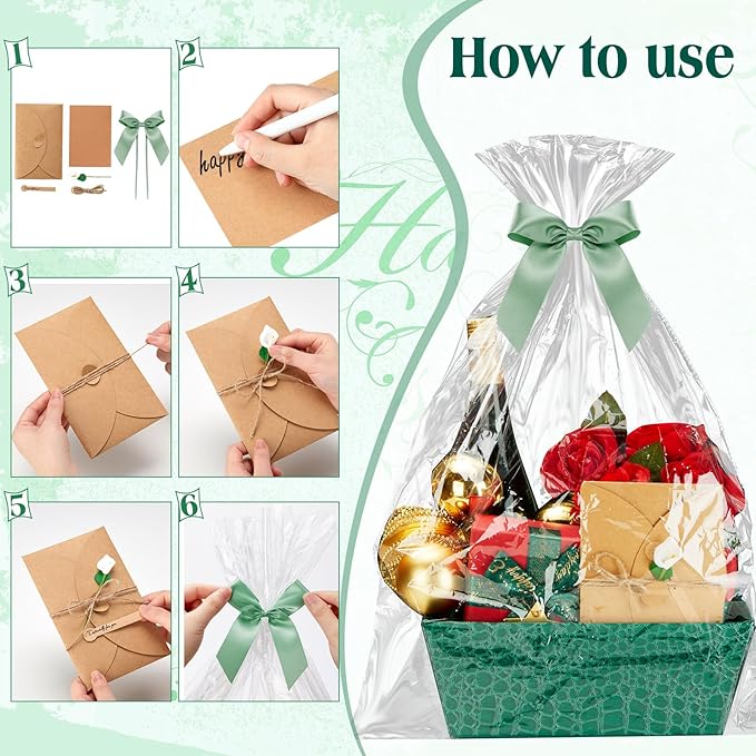 Wonderjune 20 Pcs Valentines Day Gift Baskets Empty To Fill Baskets For Gifts Empty With Gift Bag Bow Valentines Gifts Storage Basket Bulk for Wedding Party Wrapping(Green)