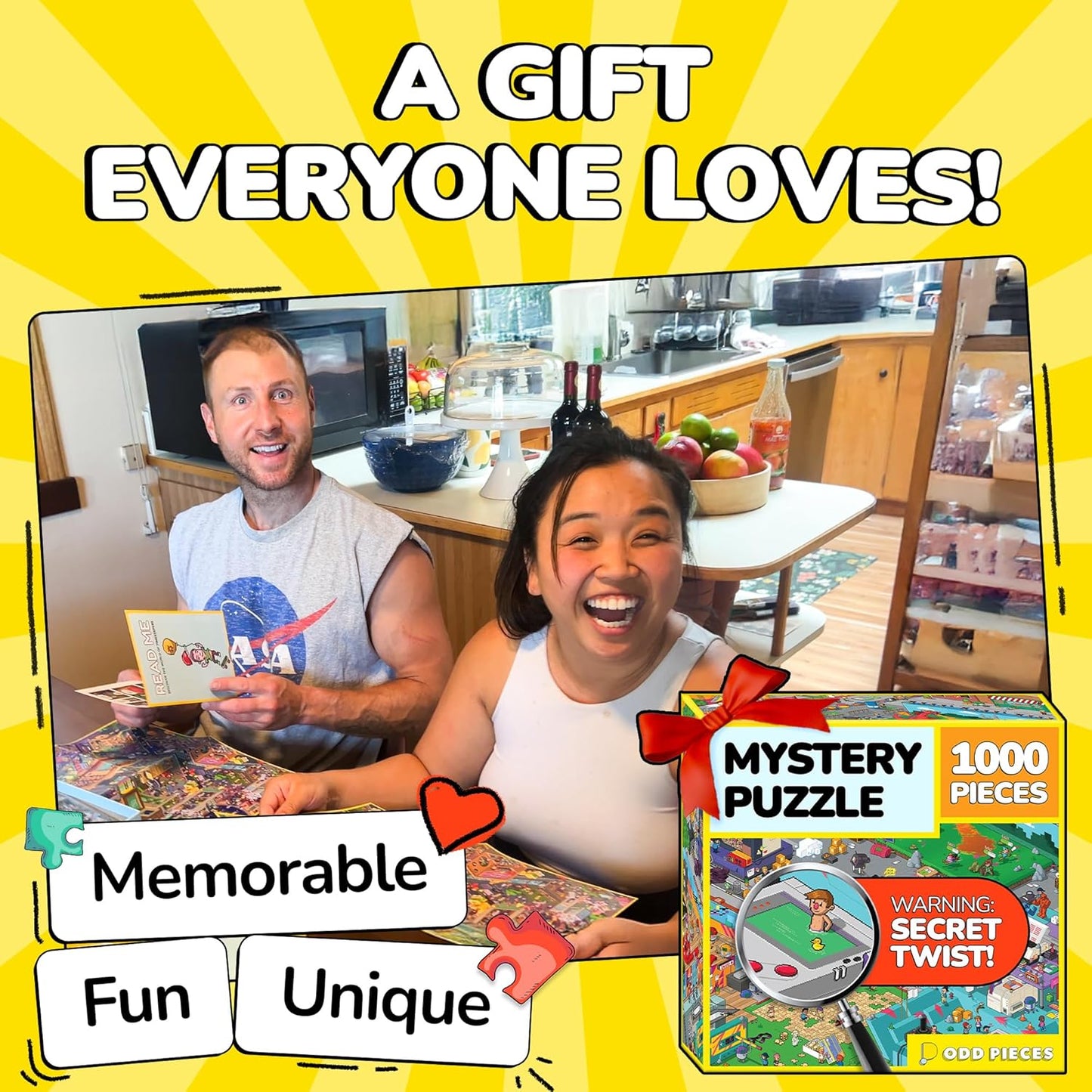 Odd Pieces Jigsaw Puzzles 1000 Pieces - Magic Mystery Story Secret Ending Puzzle - Perfect Game Night for Adults & Kids - Pixel Art Gamer Movie TV Show Superhero Theme (Glitch)