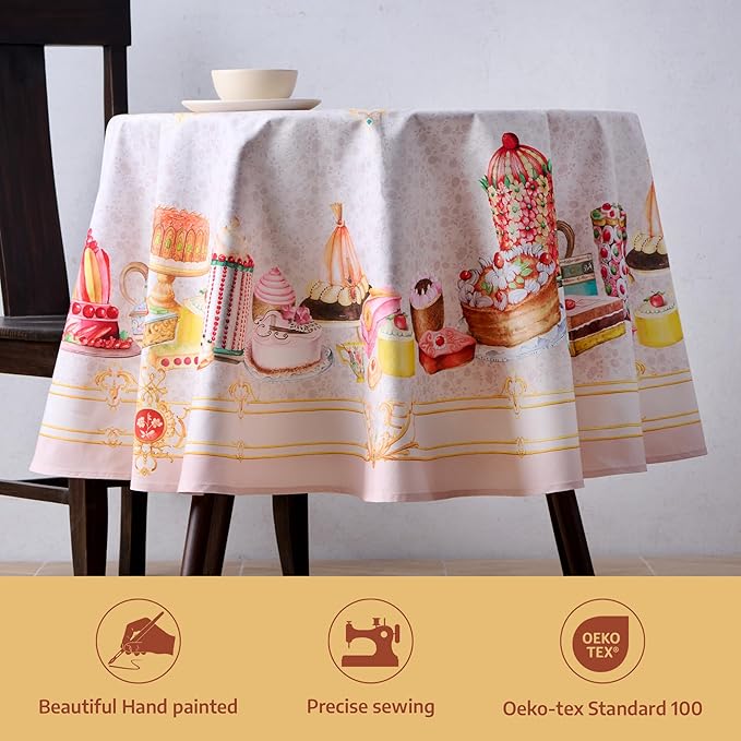 Maison d'Hermine Premium Table Cloth Round Table 100% Cotton 70 Inches Tablecloth Reusable Decorative Everyday Use for Dining Room, Farmhouse, Home, Party, Festive & Wedding - Pastries