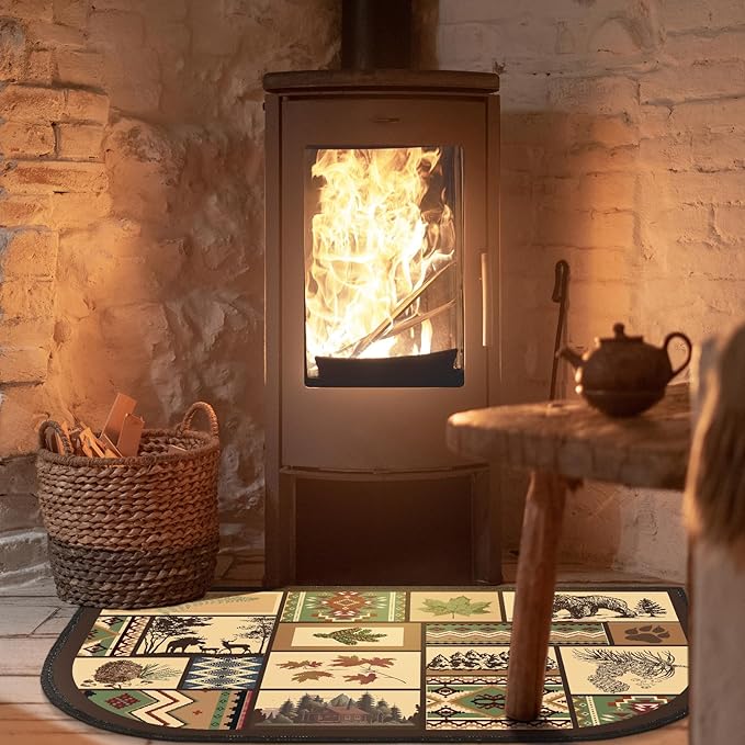 Demissle Cabin Fireplace Hearth Rug Fireplace Mats Cabin Southwestern Fireproof Rug Fire Resistant Mat for Wood Stove Floor for Kitchen Indoor Outdoor(24 x 36 Inch,Lovely)