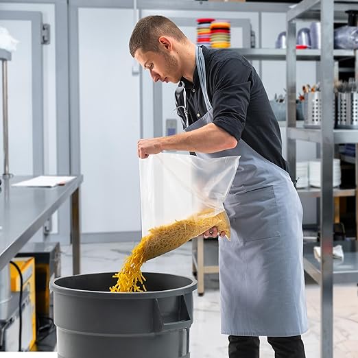 PRO&Family Commercial Round Trash Can with Lid and Dolly Rolling Waste Container, Ingredient Bin, Heavy-Duty Plastic, Anti-Static, Kitchen, Office, Outdoor Use (Gray, 32 Gallon)