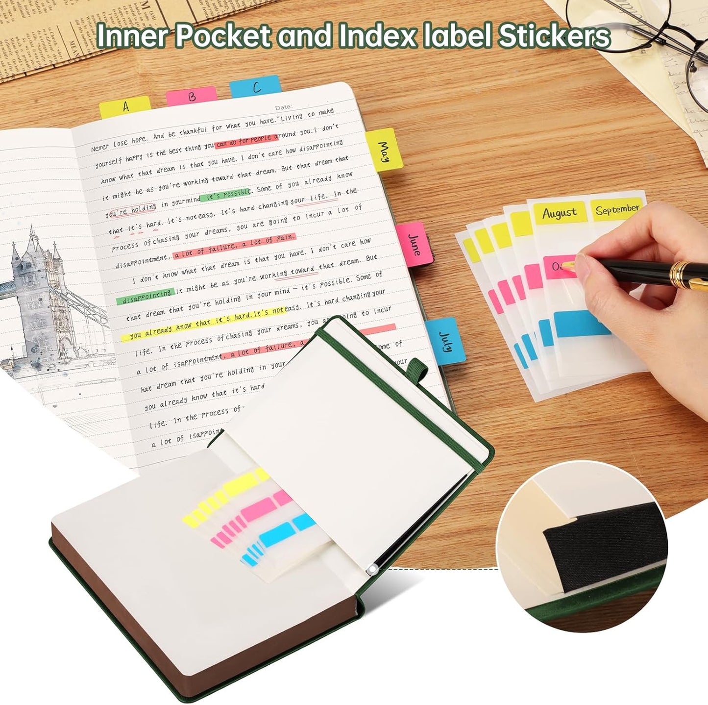 AHGXG Thick Journal Lined Notebook for Men - 320 Numbered Pages A5 College Ruled Notebook for Writing, 100gsm Paper, Vintage Leather Hardcover, for Women Work Office School, 5.75'' X 8.38''- Dark Green