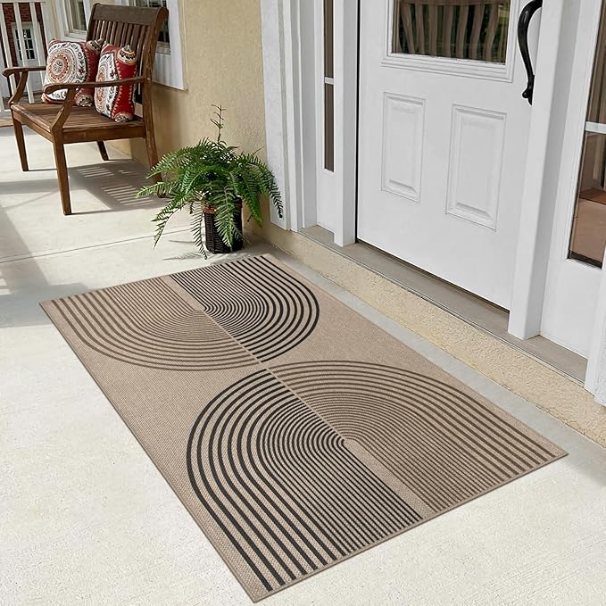 Easy Jute Rainbow Entryway Rug, 2.6x4 Washable Non-Slip Indoor Outdoor Doormat, Neutral Boho Farmhouse Kitchen Rug Modern Abstract Throw Rugs for Entrance Bedroom Bathroom