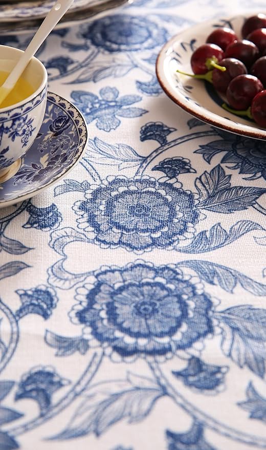 patdrea Designer Small Vintage Blue Tablecloth for Square Tables,Vintage Linen Paisley Table Cloth,Floral Cover Cloth Decor for Kitchen Dining Christmas,Thanksgiving,Party,55"x55"-Lantang a