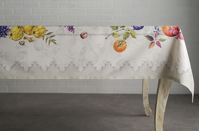 Maison d' Hermine Table Cloth Rectangle Table 100% Cotton 60 x 90 Inches Fall Tablecloth Reusable Everyday Use for Thanksgiving Christmas Decorations Dining Farmhouse Party (Fruit D'Hiver)