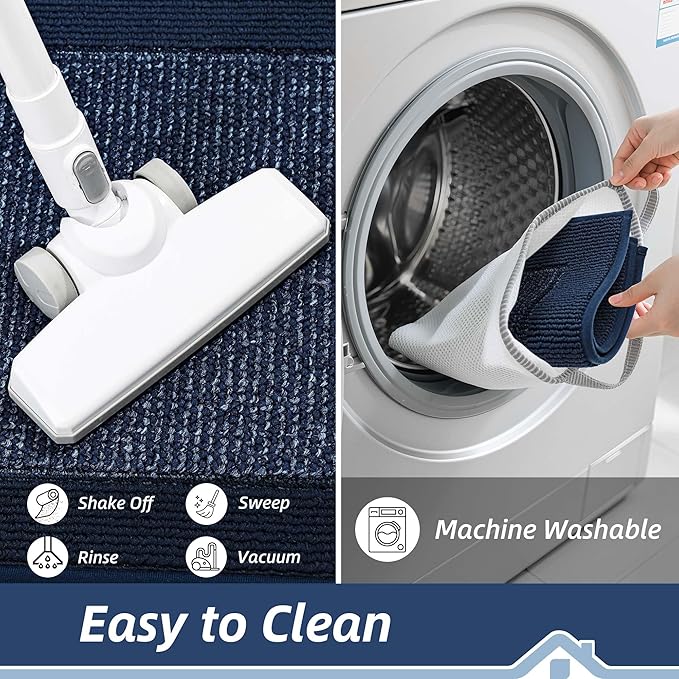 BEQHAUSE Indoor Door Mat 32" x 48", Dirt Trapper Door Mats Non-Slip Entryway Rugs Washable, Resist Dirt Absorbent Welcome Mat, Low Profile Floor Mats for Front Back Door and Entryway, Blue