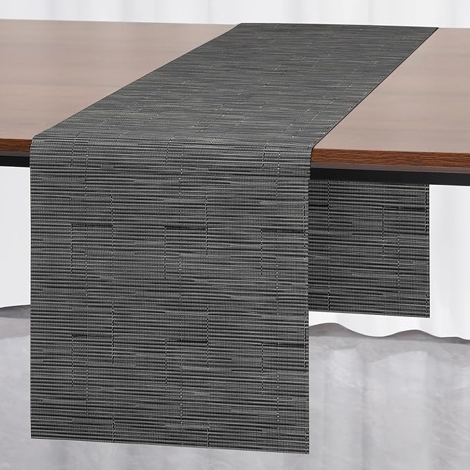 Myir JUN Table Runner, Vinyl Table Runner Indoor 72 Inch Long Arbitrarily Cropped Runner for Table Heatproof for Home Party (Black-Gray, 15 x 72 inch)