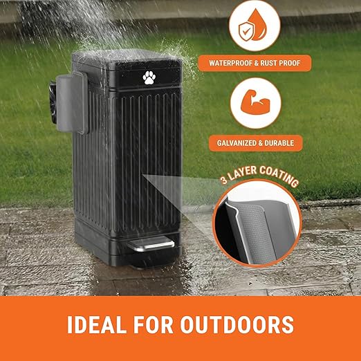 Pupzle Dog Poop Trash Can Outside, 3.2 Gal Metal Dog Waste Trash Can with Lid Outdoor, Waste Container with Pedal Garbage Poop Bin, Poo Bucket Outdoor with Lid for Backyard Odor Control