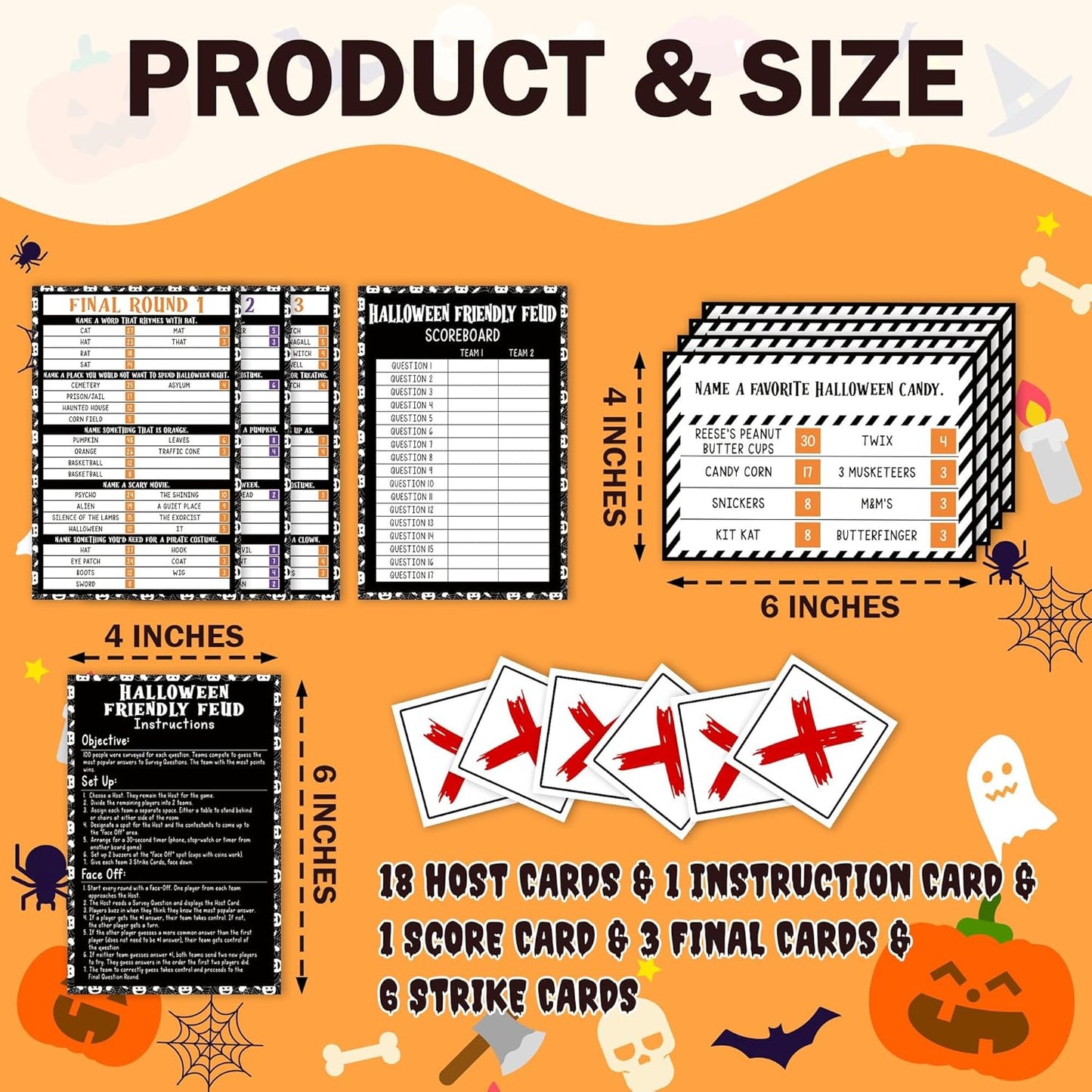 Halloween Games for Adults Friends, Halloween Family Friends Feud Trivia Games, Group Party Matching Activities, Fall Festival Board Card Activities, 01