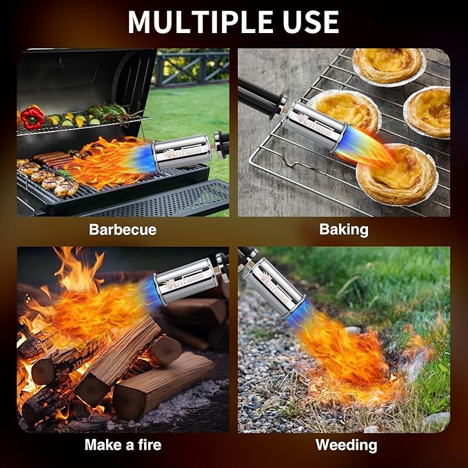 Powerful Propane Torch, Kitchen Blow Torch Gun with Adjustable Flame, Detachable Flamethrower Cooking Torch for Searing Steak, Camping, BBQ, Welding (Tank Not Included)