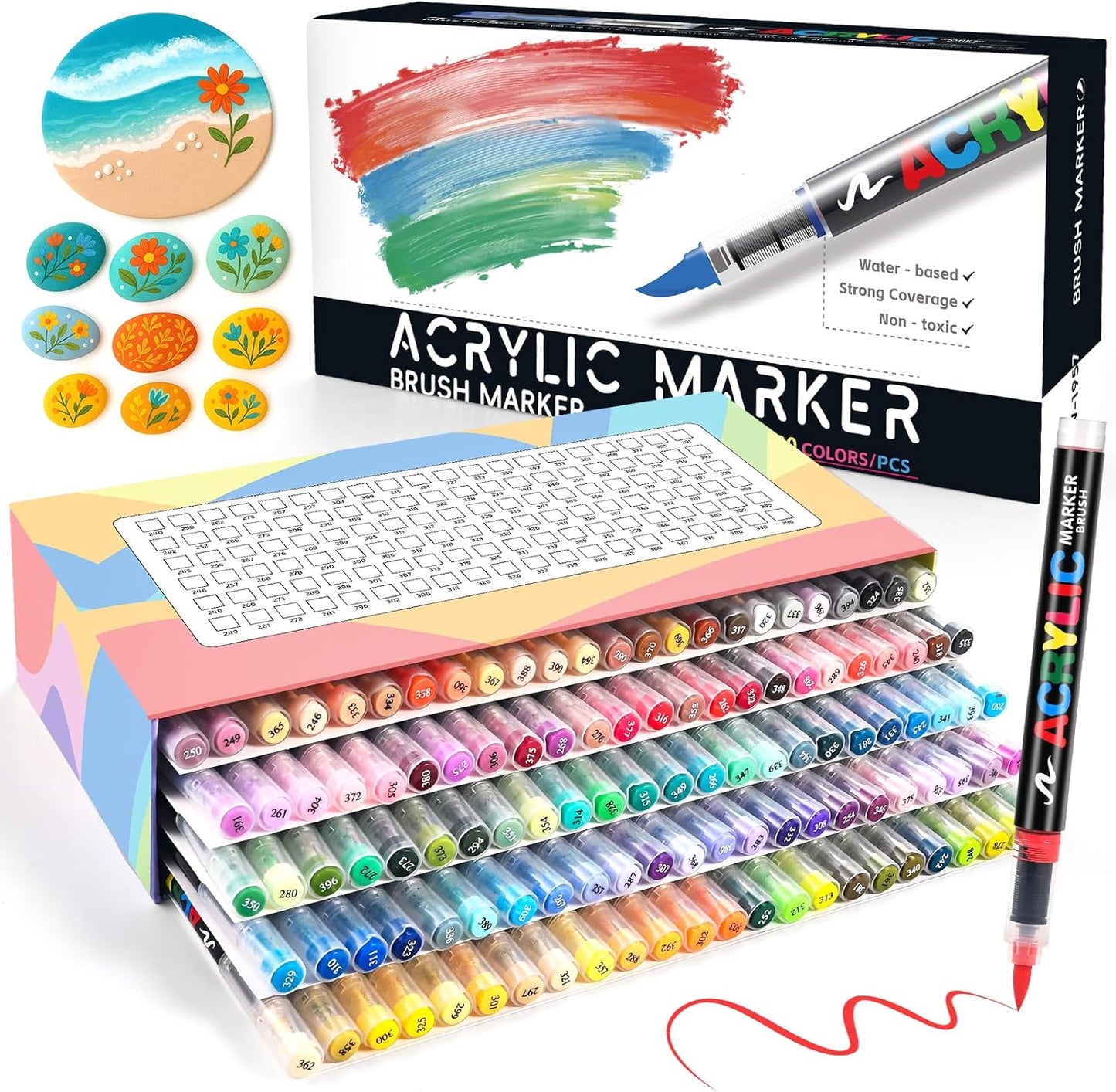 120 Colors Acrylic Paint Markers, Soft Brush Tip Pens with Direct Ink System for Rock, Wood, Fabric, Canvas, Glass, Waterproof Paint Pens for DIY Crafts, Kids & Artists