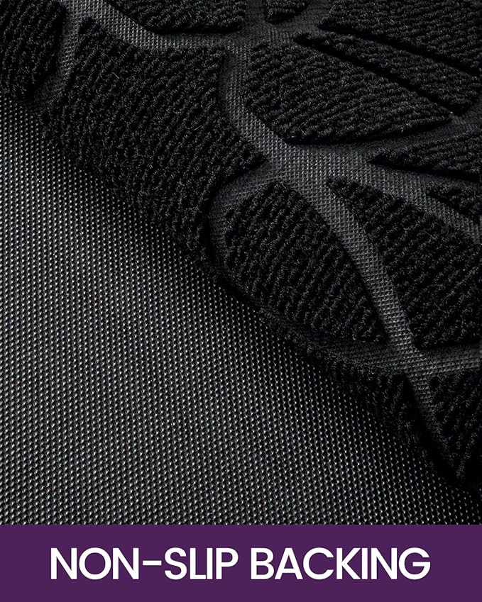 DEXI Front Door Mat Outside Entrance, Heavy Duty Non Slip Low Profile Doormat for Entryway, Trap Dirt and Moisture Welcome Mats, Easy Clean, Patio, Garage, 6x4, Black