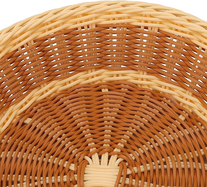 4 Pack Woven Bread Baskets, 11.5 Inch Round Imitation Rattan Basket Wicker Fruit Baskets, Woven Food Serving Basket for Family Party Kitchen Restaurant Outdoor, Brown & Beige