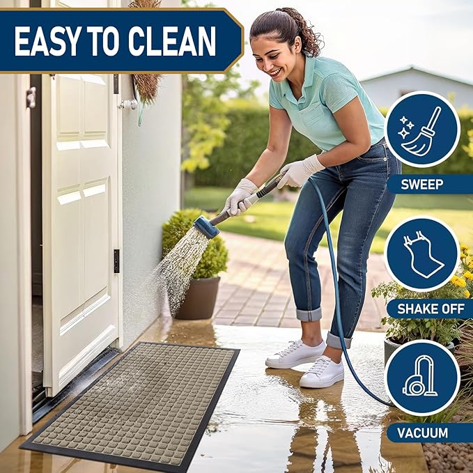 Smiry Front Door Mat Outside Entrance, Heavy Duty Natural Rubber Doormat, Non Slip, Trap Dirt and Moisture, Easy Clean, Low Profile Welcome Floor Mats for Indoor Outdoor Entry, 70x46.5 Inch, Beige