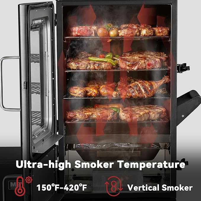 Vertical Electric Pellet Smoker with Cover & Meat Probe, 4-Rack Digital BBQ Electric Smokers, 616 Sq.in, LED Temperature Control, Ribs, Brisket, Chicken