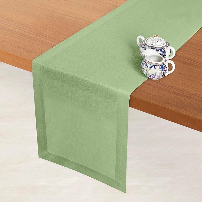 D'Moksha Homes Linen Table Runner 60 Inches - 100% Pure Linen Sage Green Table Runner 14 x 60 Inch for Coffee Tables, Dresser, Winter, Holiday - Machine Washable