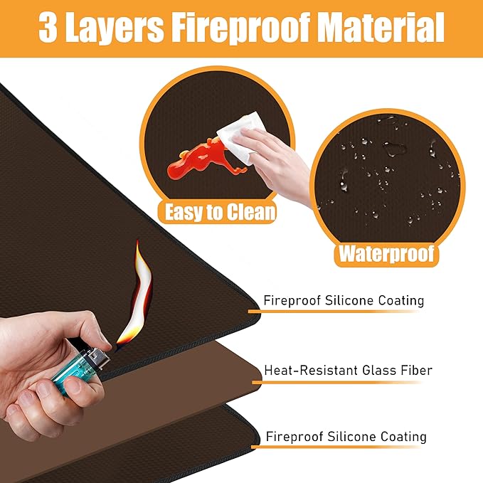 Coffee 25x19.5 Inches Heat Resistant Blackstone Griddle Mat, Air Fryer & Indoor Fireplace Protector (0.04in Thickness)
