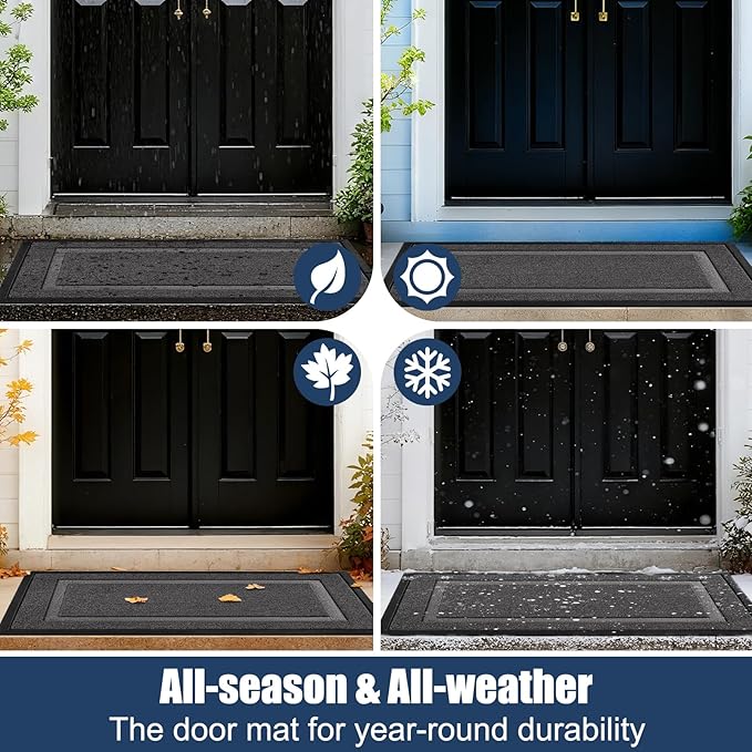 Large Front Door Mat Outside Entrance Indoor Doormat, 36" x 24" Outdoor Mats for Patio Waterproof, Outdoor Doormats for Outside Entry, Indoor Rugs for Entryway, Sturdy Natural Rubber Entry Mat, Grey
