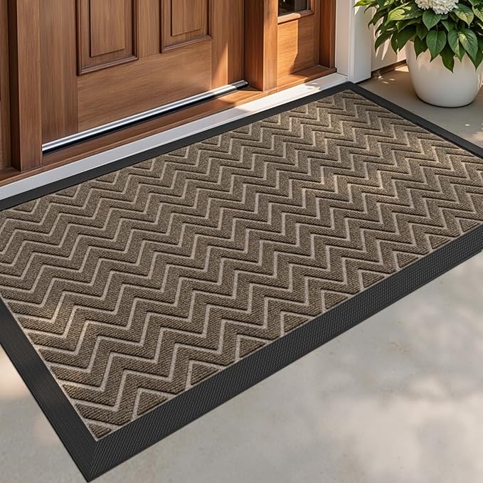 DEXI Front Door Mat Outside Entrance, 3x5 ft Rubber Entry Doormat Heavy Duty, Welcome Mats Non Slip for Inside House Floor Entryway Back Doors Exterior Patio, Chevron Brown