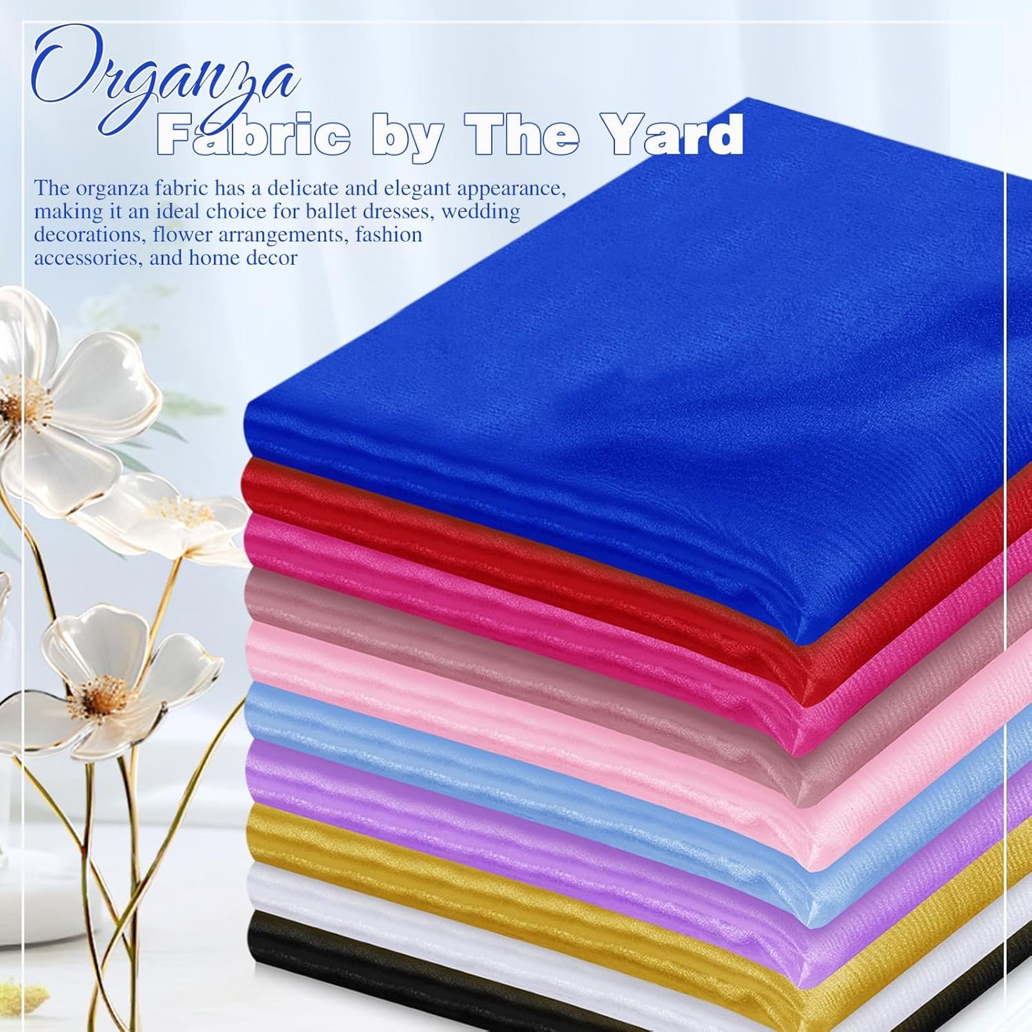 VACVELT Sheer Organza Fabric by The Yard, 60 Inch Wide Royal Blue Organza Fabric Bolt Bridal Sheer Tulle Fabric, Silk Organza Fabric Roll for Wedding Party Decorations Backdrop Curtain (2 Yards)