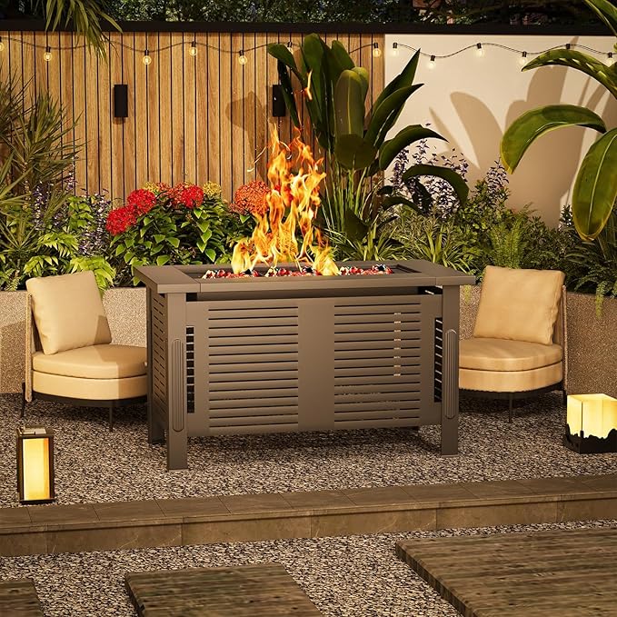 U-MAX Fire Pit Table, 43 Inch Wood Burning BBQ Grill Firepits, Metal Fireplaces with Waterproof Cover, 3 in 1 Fire Pits for Outside Party Barbecue Camping Picnic on Deck Backyard Garden, Black