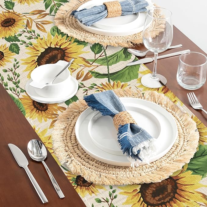 Table Runner Sunflower Leaves Table Runners Summer Seasonal Kitchen Dinning Decor for Indoor Outdoor Holiday Home Wedding Party 13x70 Inch