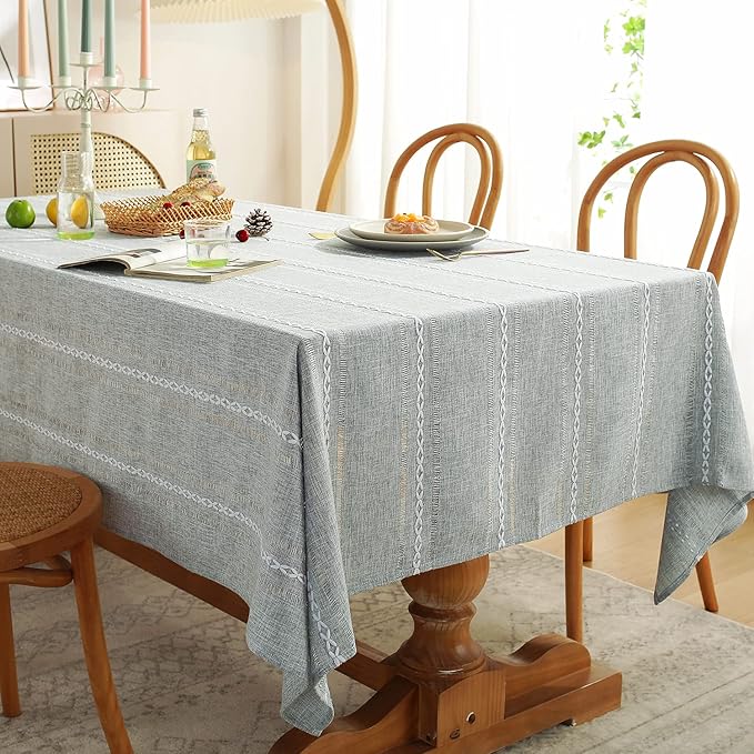 Chassic 60 x 120 inches Farmhouse Style Linen tablecloths, Wrinkle Resistant Washable Dining Room Table Cloths for 8 Foot Rectangle Tables - Hemstitch Light Grey